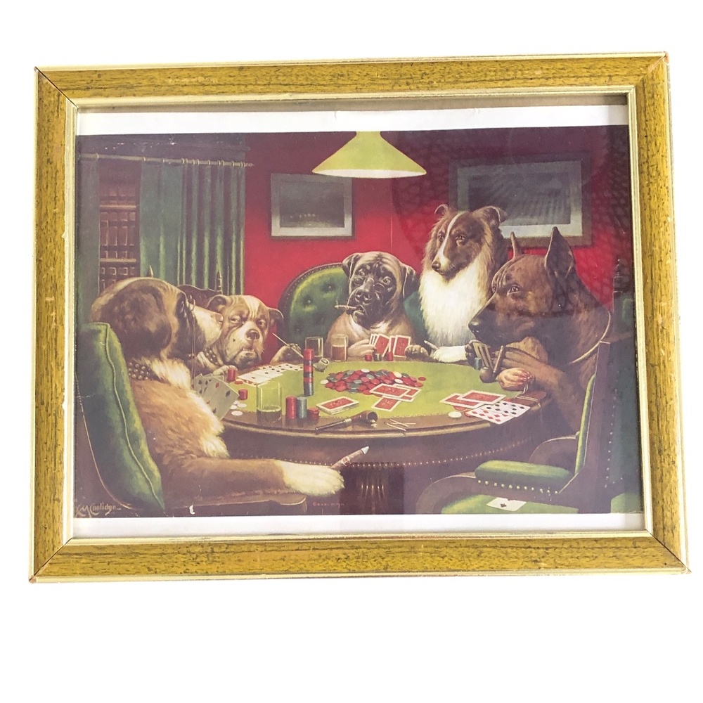 Bold Bluff Dogs Playing Poker Framed Art Print Wall Decor | Man Cave Home Accent